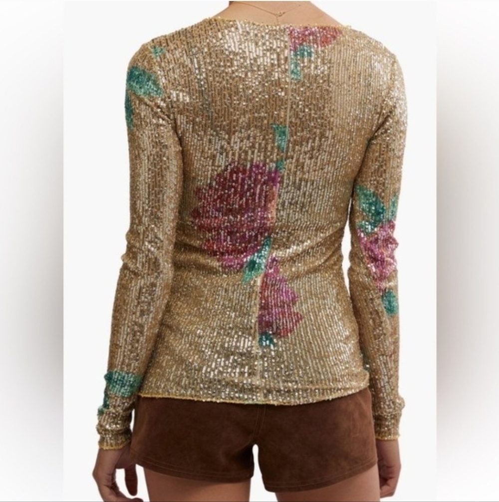 NWT Free People Intimately Free People Gold Rush Sequin Top Size Medium - Picture 3 of 11